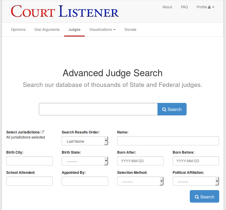 Screenshot of the Judge Advanced Search page