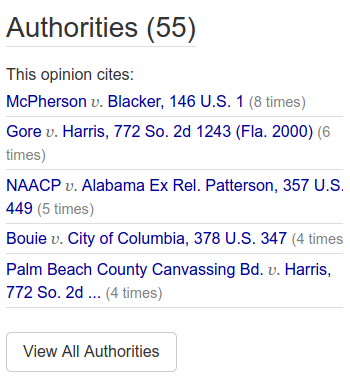 Authorities sidebar with citation counts