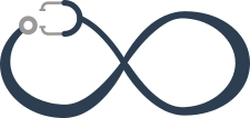 Doctor logo: An infinity symbol mixed with a snake eating its tail, except the mouth of the snake is the ear parts of a stethoscope and the tail is the part you put on your heart.