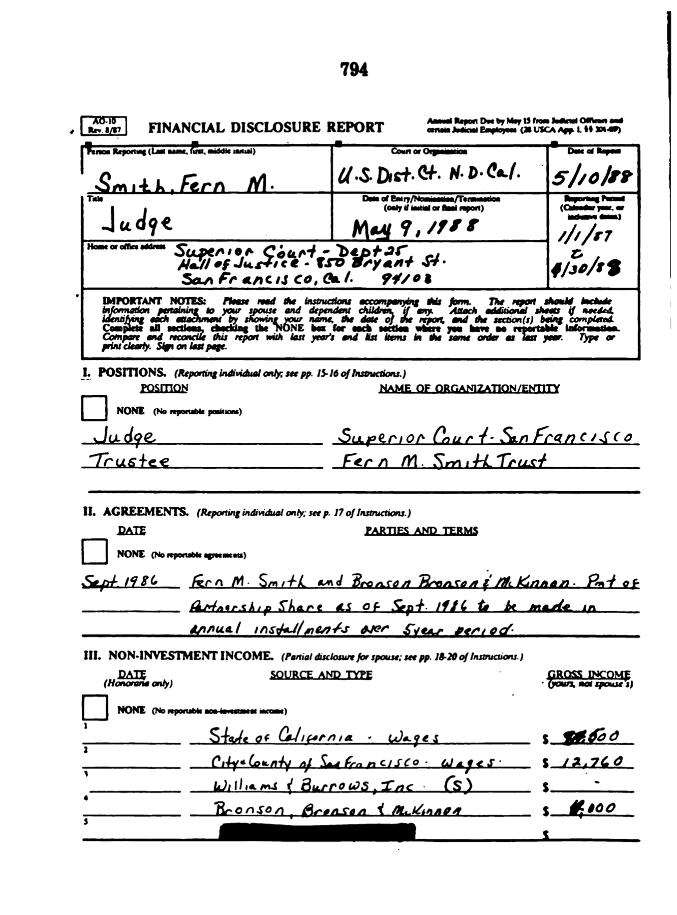 An example of a Senate Nomination Record