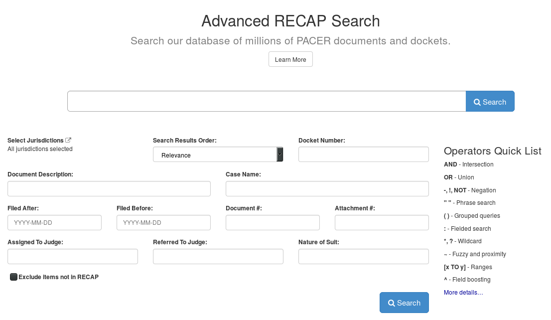 RECAP Advanced Search Screen