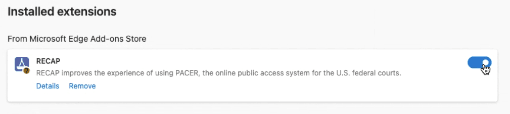 Screenshot of installed extensions